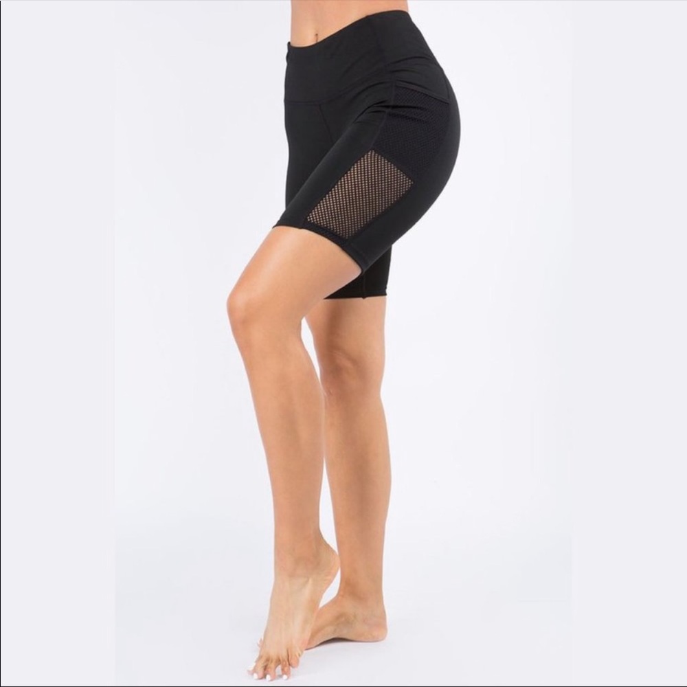 Black Active Wear Biker Short Net Legging